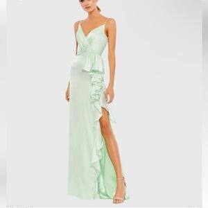 Mac Duggal Light Green Satin Ruffled Asymmetrical Gown slip dress maxi NWT 4